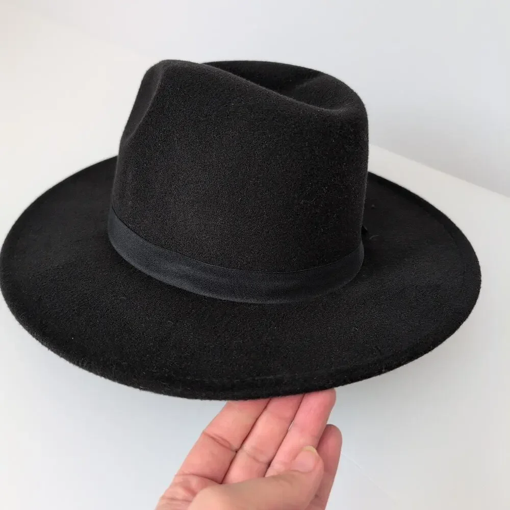 Abercrombie &‎ Fitch Black Hat Womens Felted Wide Brim Fedora Rancher Panama EUC